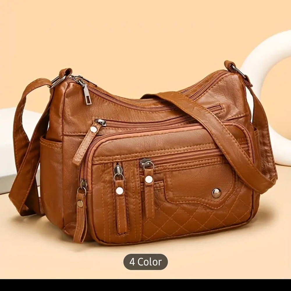 Brown PU/Vinyl Crossbody Bag